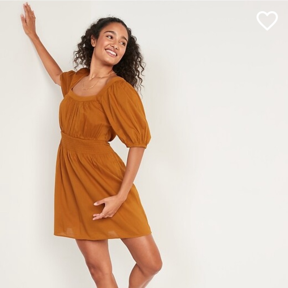 Old Navy Puff-Sleeve Waist-Defined Smocked Mini Dress